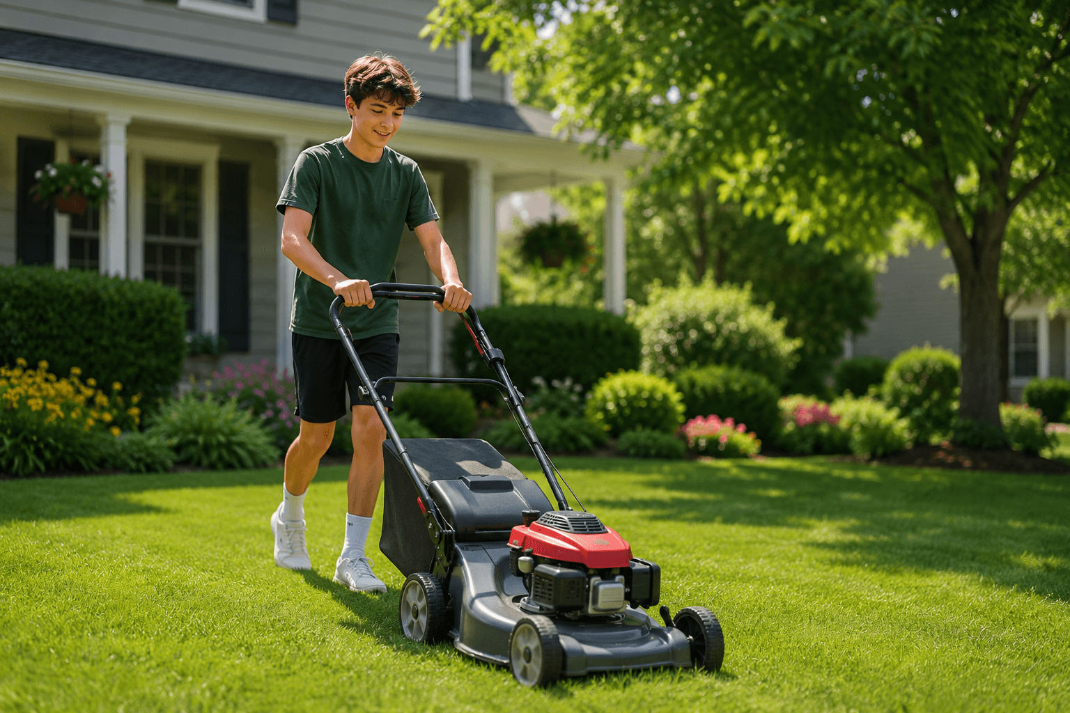 Young founder preparing a neighborhood lawn care business